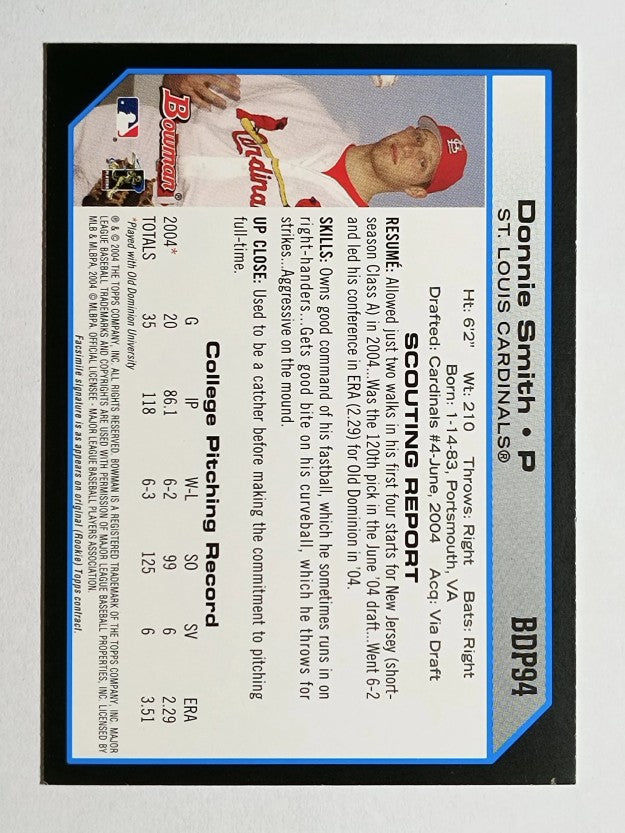 2004 Bowman Draft #94 Donnie Smith RC