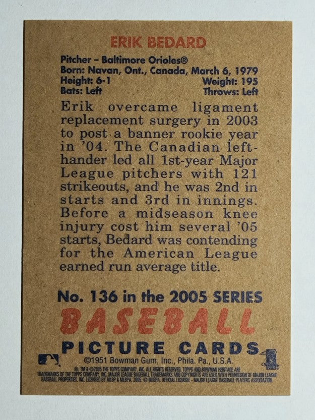 2005 Bowman Heritage #136 Erik Bedard