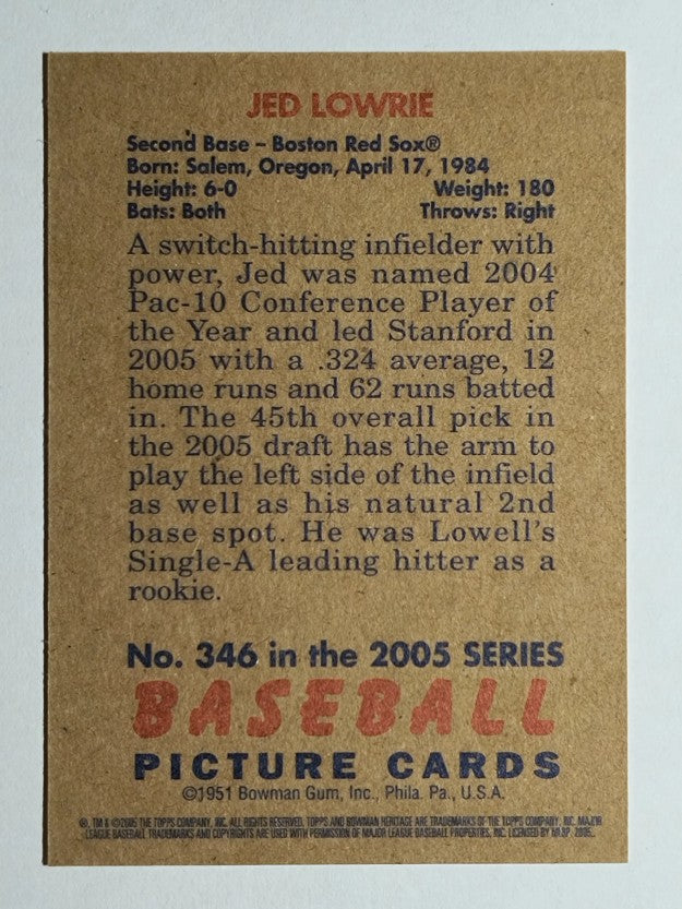2005 Bowman Heritage #346 Jed Lowrie FY SP RC