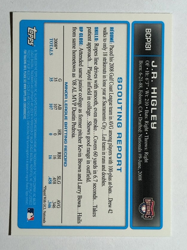 2009 Bowman Chrome Prospects #BCP131 J.R. Higley