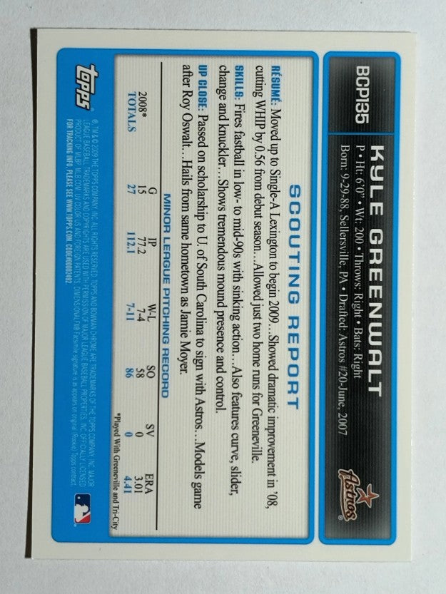 2009 Bowman Chrome Prospects #BCP135 Kyle Greenwalt
