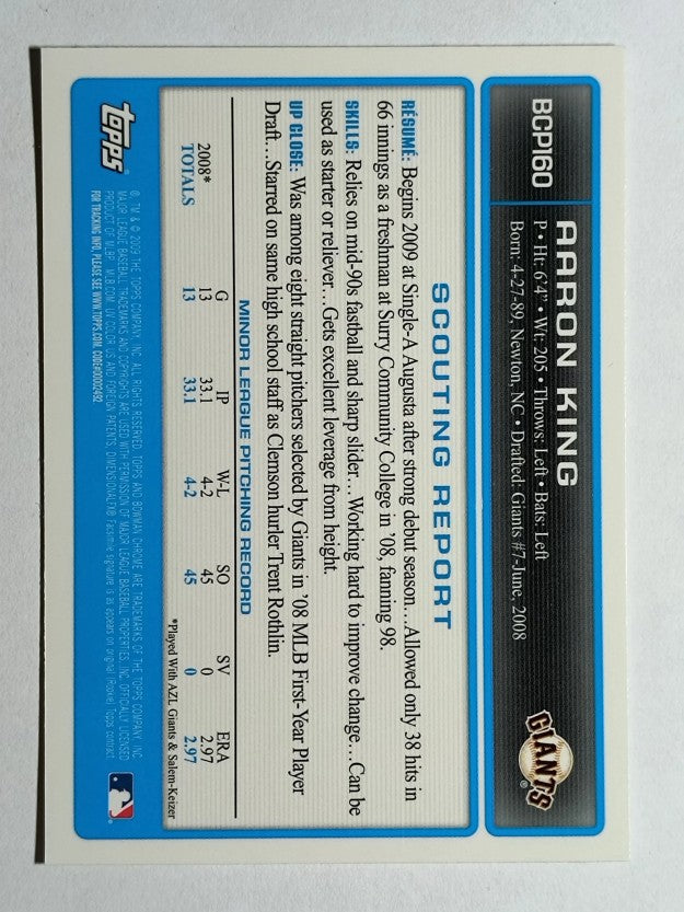 2009 Bowman Chrome Prospects #BCP160 Aaron King