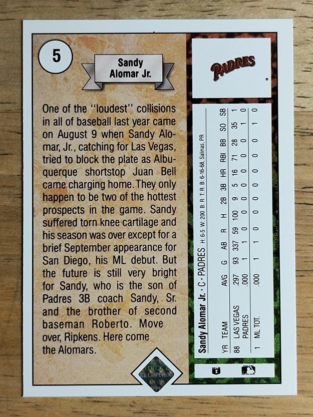 1989 Upper Deck #5 Sandy Alomar Jr. RC