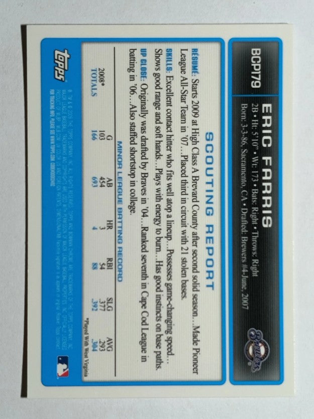2009 Bowman Chrome Prospects #BCP179 Eric Farris