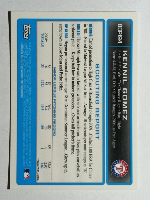 2009 Bowman Chrome Prospects #BCP194 Kennil Gomez