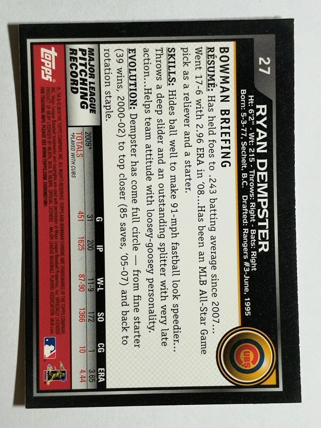 2010 Bowman Chrome #27 Ryan Dempster