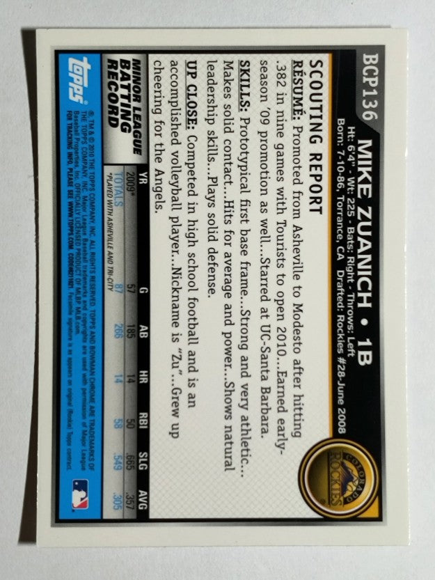 2010 Bowman Chrome Prospects #BCP136 Mike Zuanich