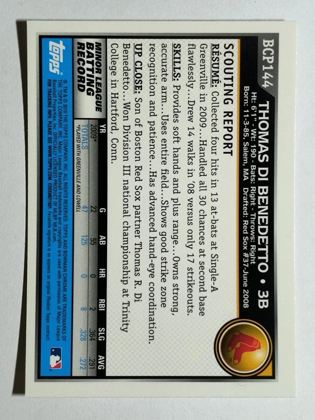 2010 Bowman Chrome Prospects #BCP144 Thomas Di Benedetto