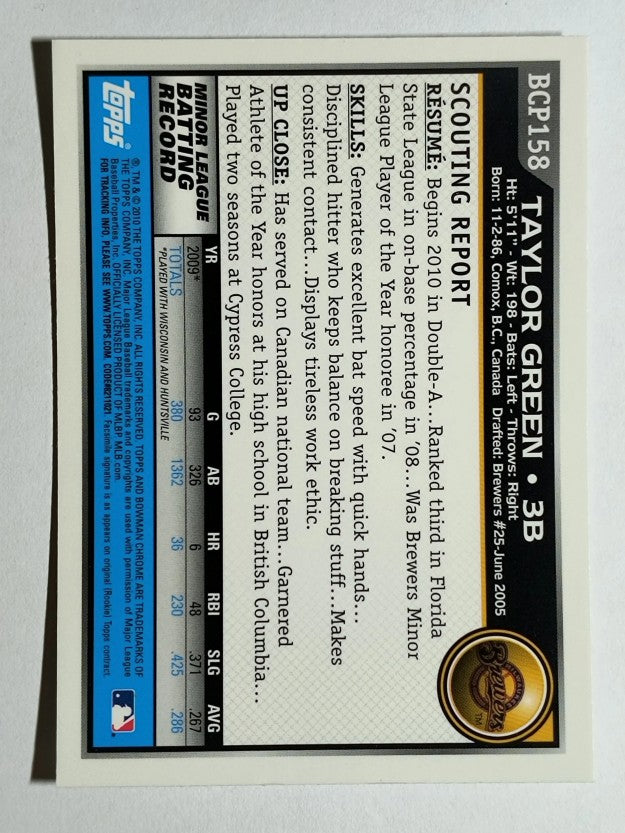 2010 Bowman Chrome Prospects #BCP158 Taylor Green