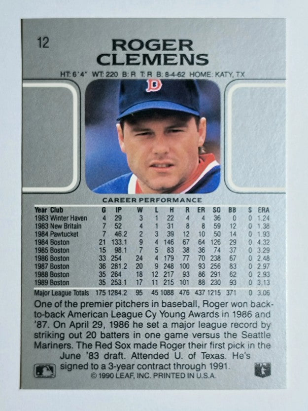1990 Leaf #12 Roger Clemens