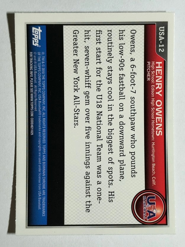 2010 Bowman Chrome USA Stars #USA12 Henry Owens