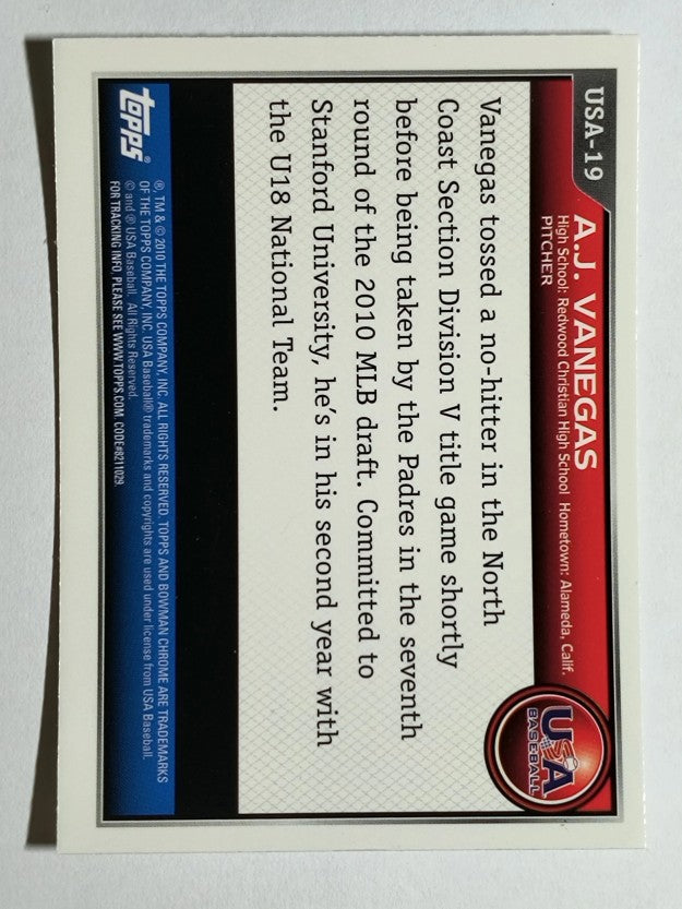 2010 Bowman Chrome USA Stars #USA19 A.J. Vanegas (NM)