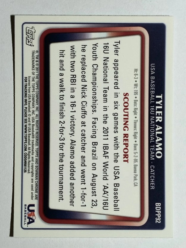 2011 Bowman Chrome Draft Prospects #BDPP92 Tyler Alamo