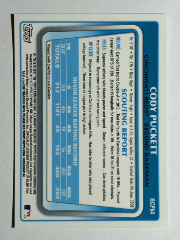 2011 Bowman Chrome Prospects #BCP64 Cody Puckett