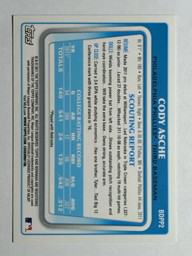 2011 Bowman Draft Prospects #BDPP2 Cody Asche