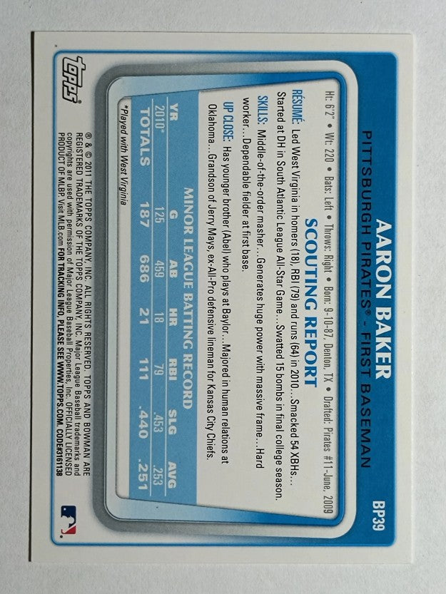 2011 Bowman Prospects #BP39 Aaron Baker