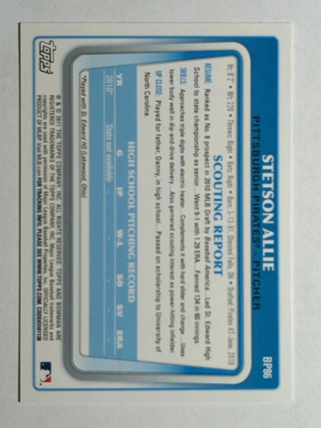 2011 Bowman Prospects #BP86 Stetson Allie
