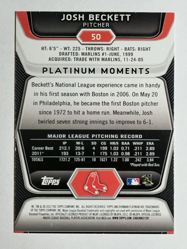 2012 Bowman Platinum #50 Josh Beckett