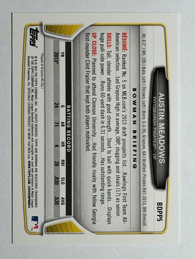 2013 Bowman Draft Draft Picks #BDPP5 Austin Meadows