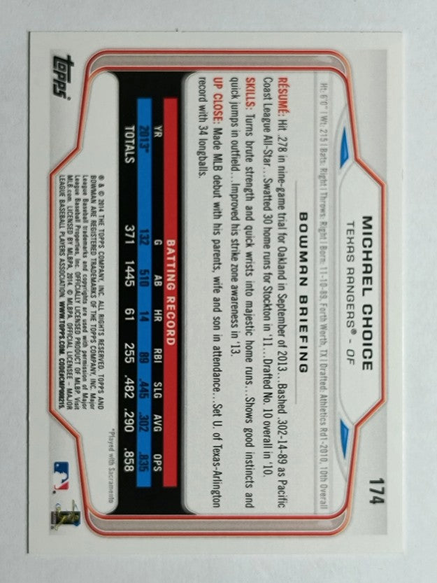 2014 Bowman #174 Michael Choice RC