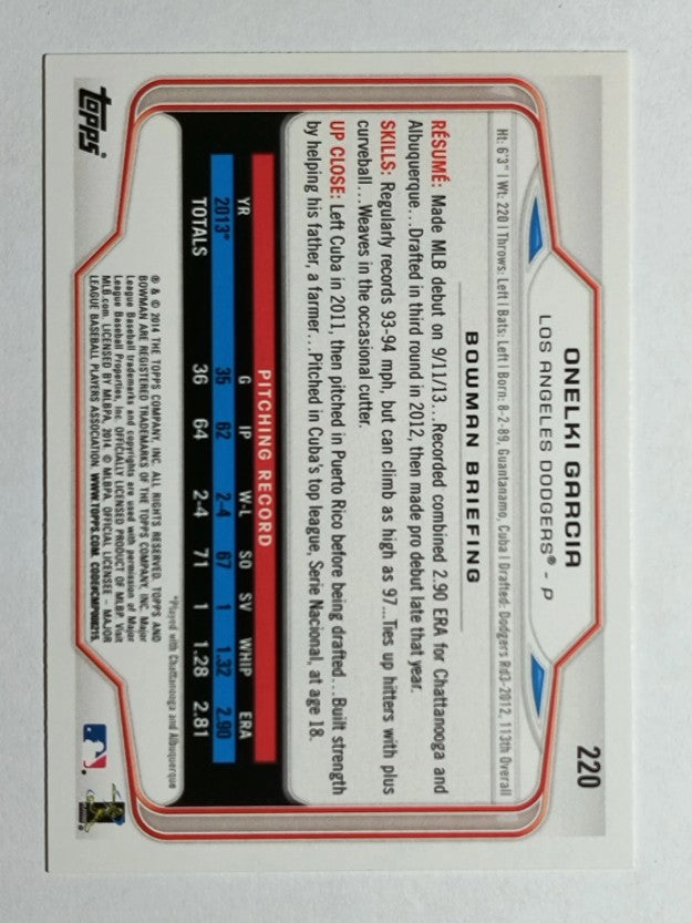 2014 Bowman #220 Onelki Garcia RC