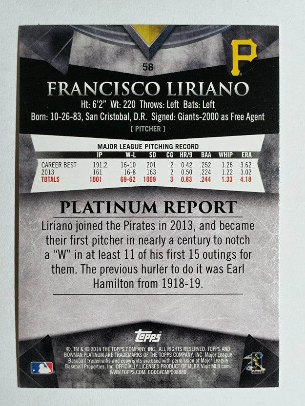 2014 Bowman Platinum #58 Francisco Liriano