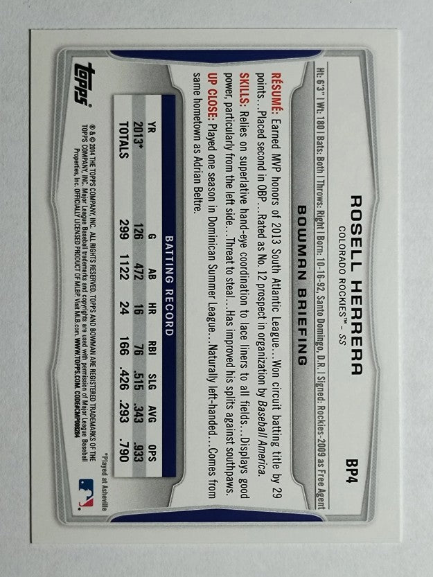 2014 Bowman Prospects #BP4 Rosell Herrera