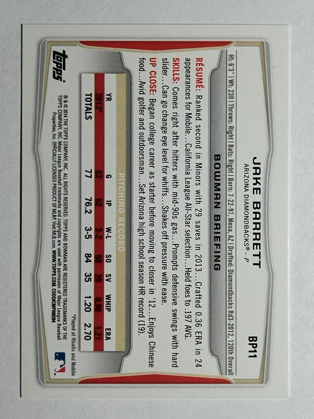 2014 Bowman Prospects #BP11 Jake Barrett