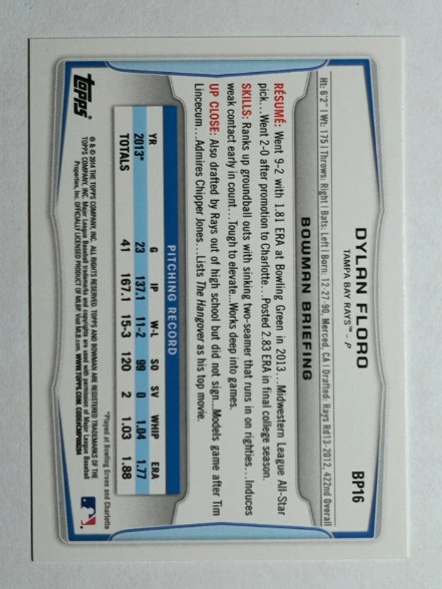 2014 Bowman Prospects #BP16 Dylan Floro
