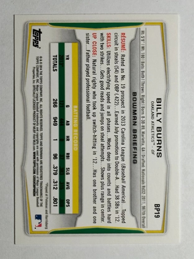 2014 Bowman Prospects #BP19 Billy Burns