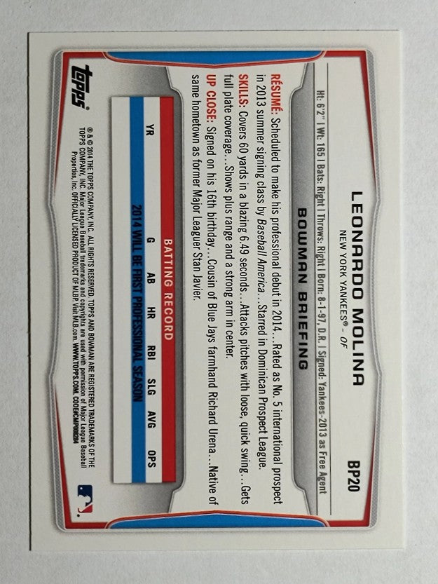 2014 Bowman Prospects #BP20 Leonardo Molina