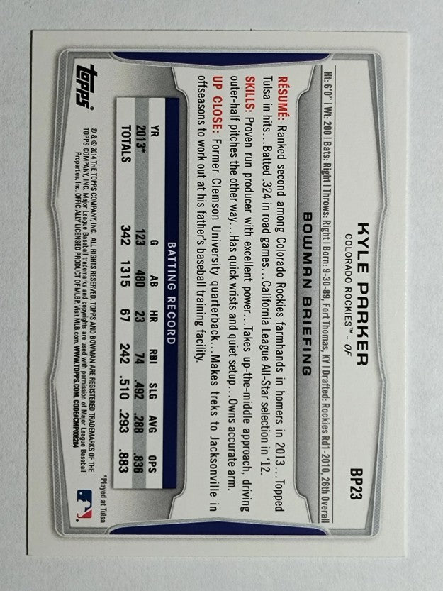 2014 Bowman Prospects #BP23 Kyle Parker