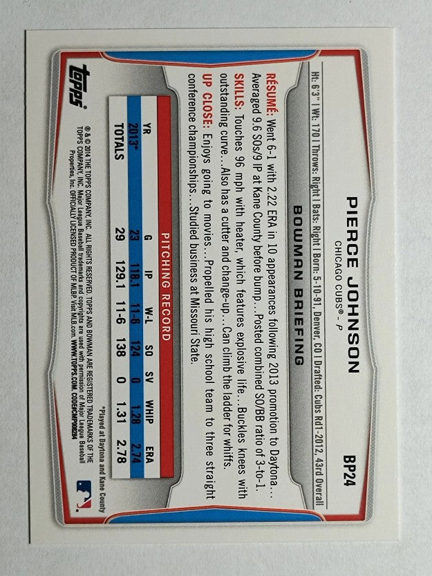 2014 Bowman Prospects #BP24 Pierce Johnson