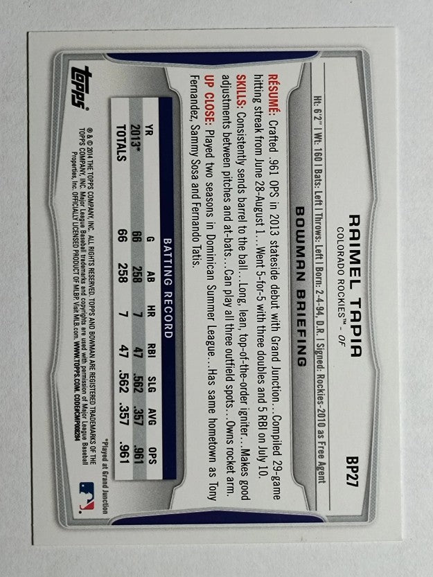 2014 Bowman Prospects #BP27 Raimel Tapia