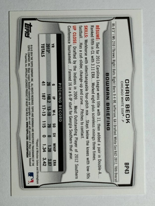 2014 Bowman Prospects #BP43 Chris Beck