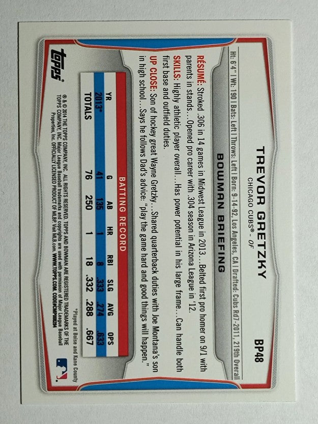 2014 Bowman Prospects #BP48 Trevor Gretzky