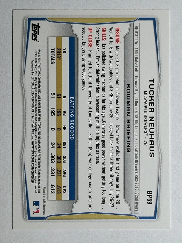 2014 Bowman Prospects #BP59 Tucker Neuhaus