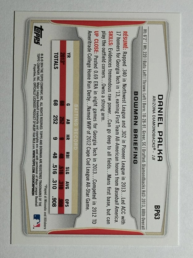 2014 Bowman Prospects #BP63 Daniel Palka