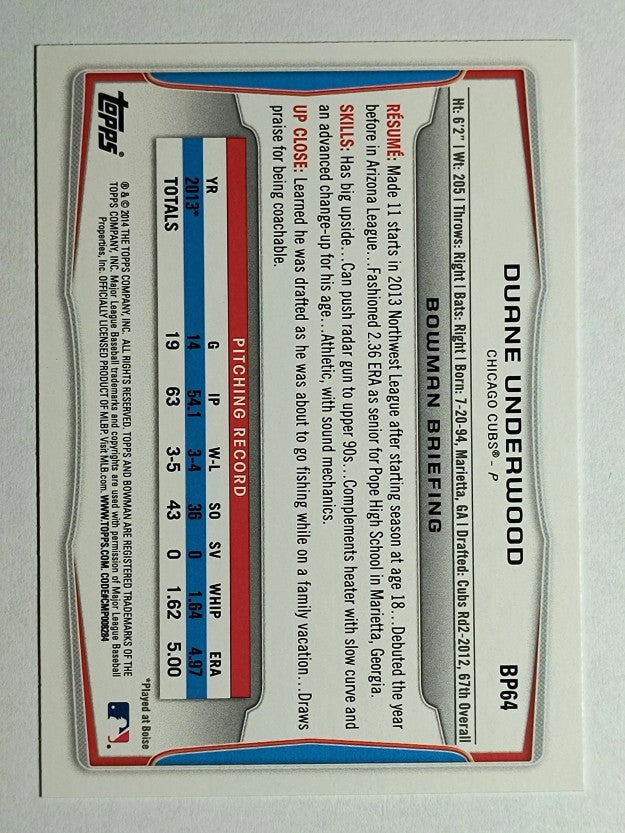 2014 Bowman Prospects #BP64 Duane Underwood