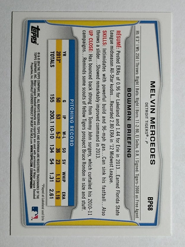 2014 Bowman Prospects #BP68 Melvin Mercedes