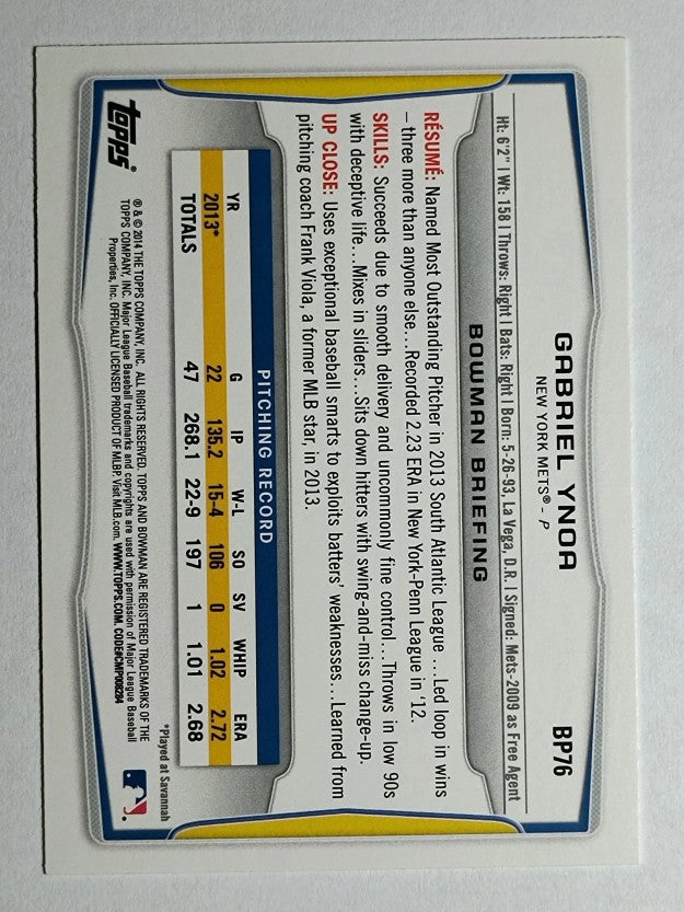 2014 Bowman Prospects #BP76 Gabriel Ynoa