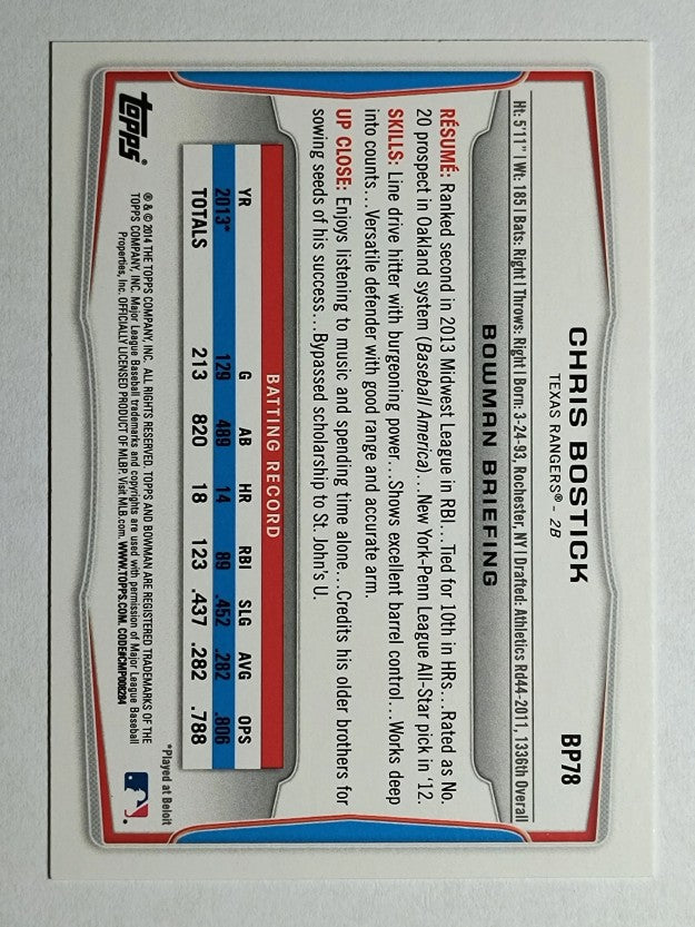 2014 Bowman Prospects #BP78 Chris Bostick