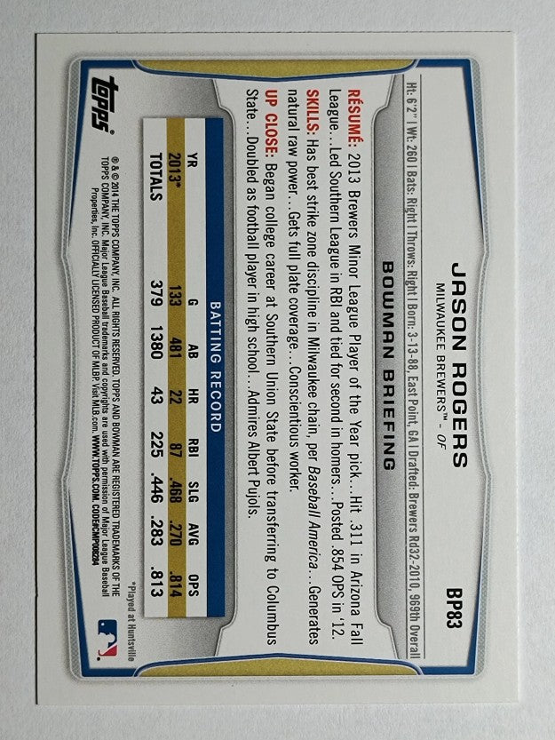 2014 Bowman Prospects #BP83 Jason Rogers
