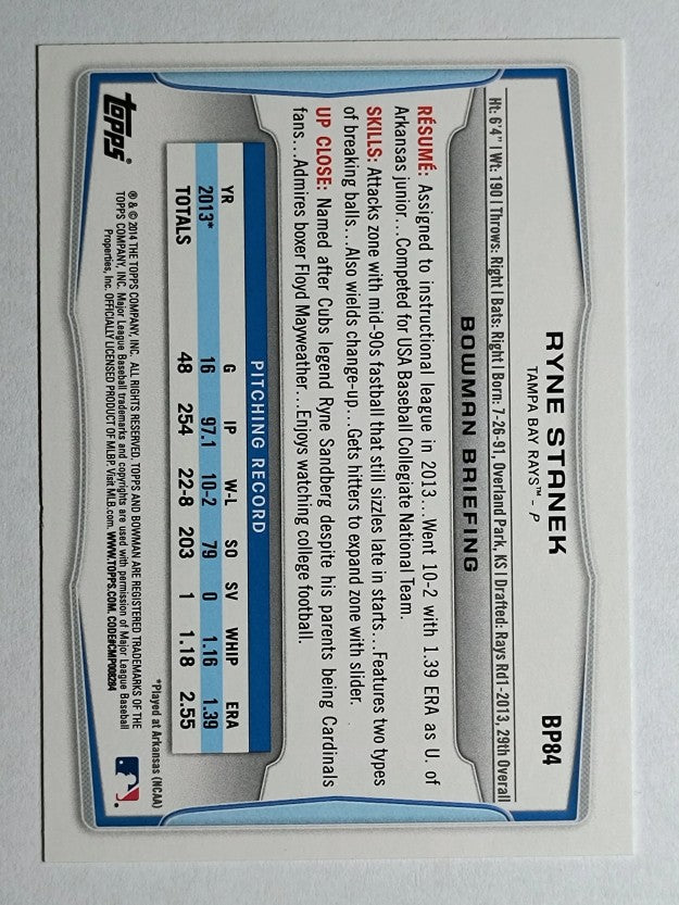 2014 Bowman Prospects #BP84 Ryne Stanek