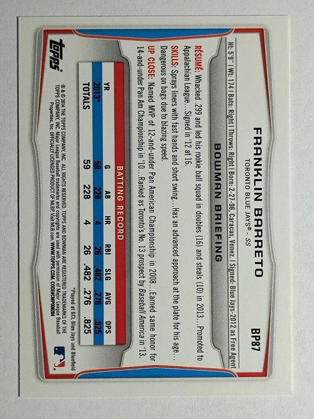 2014 Bowman Prospects #BP87 Franklin Barreto