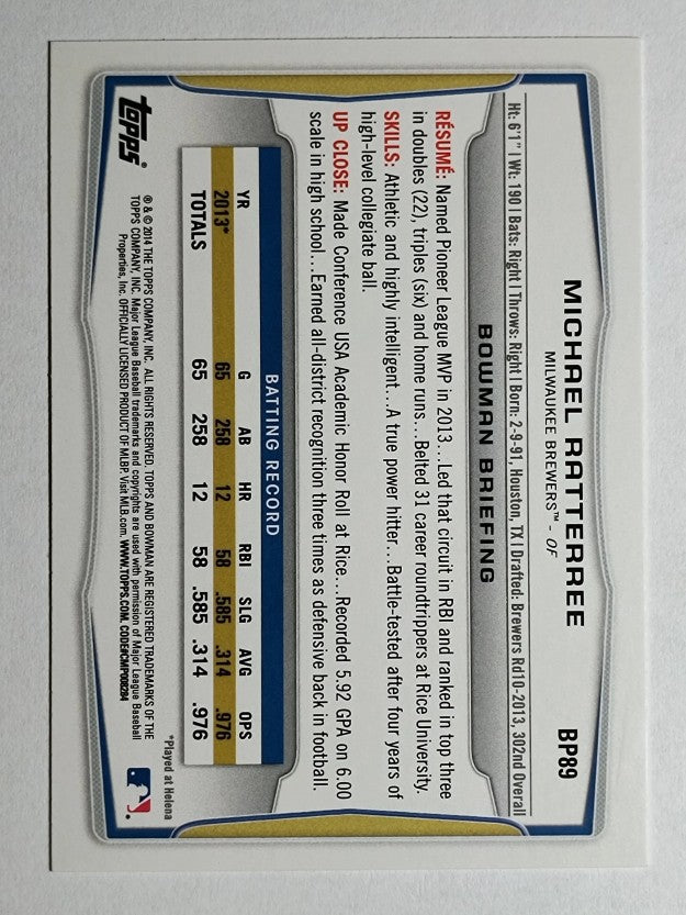 2014 Bowman Prospects #BP89 Michael Ratterree