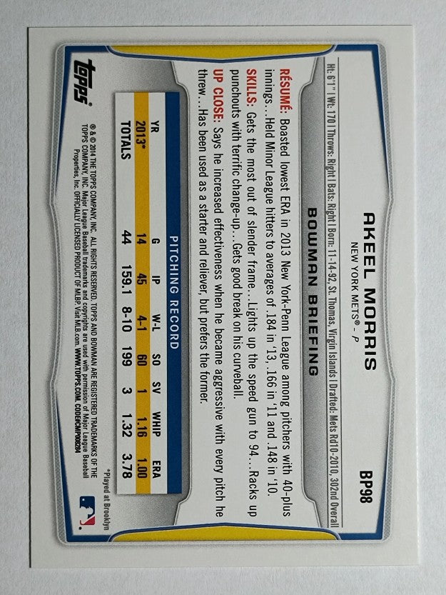 2014 Bowman Prospects #BP98 Akeel Morris