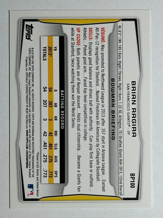 2014 Bowman Prospects #BP100 Brian Ragira