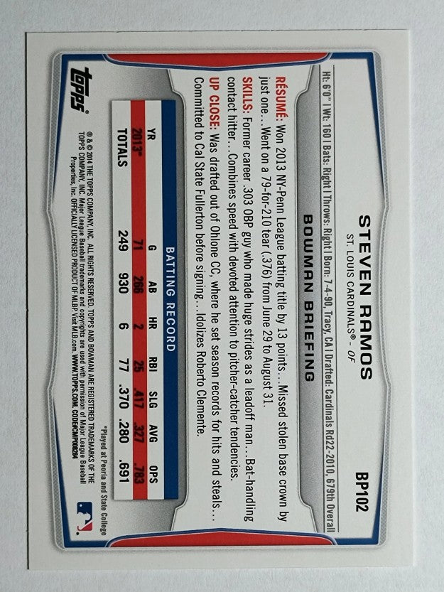 2014 Bowman Prospects #BP102 Steven Ramos