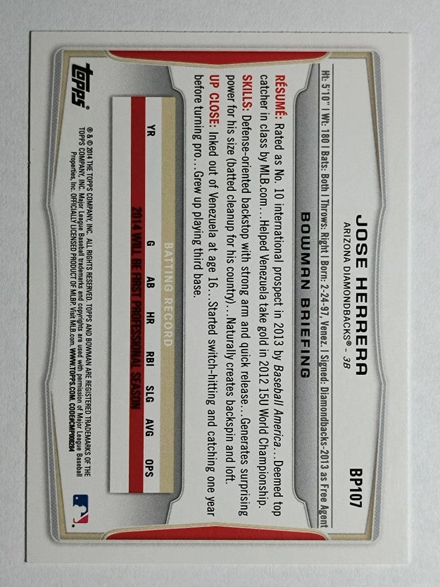 2014 Bowman Prospects #BP107 Jose Herrera